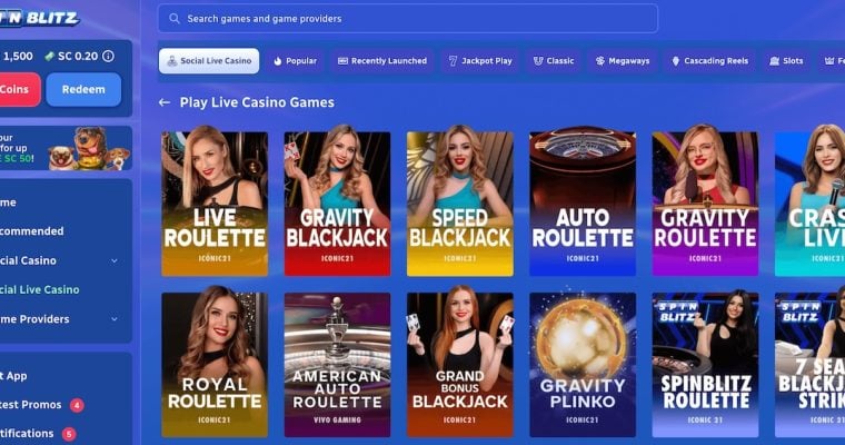 SpinBlitz Casino homepage on desktop