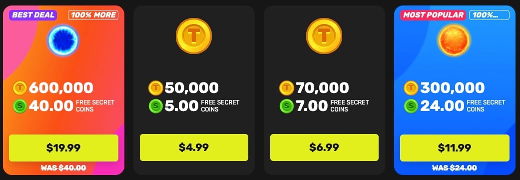 Tao Fortune TaoCoins packages