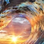Title Wave with Clear Water Reflects Colors of Shining Sun