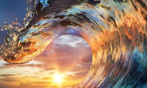 Title Wave with Clear Water Reflects Colors of Shining Sun