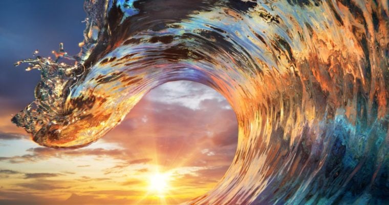 Title Wave with Clear Water Reflects Colors of Shining Sun