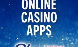 Promotional image for PlayUSA featuring the text 'BEST ONLINE CASINO APPS' in bold white letters against a blue gradient background with sparkling light effects. Below the text is the PlayUSA logo, which includes red and blue stylized lettering with stars and stripes.