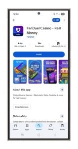 Screenshot of FanDuel Casino on the Google Play store