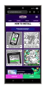 Screenshot showing the process for installing the LuckyLand Slots Android app