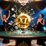 Floating XI Casino Chip Surrounded By 4 Cheering Players
