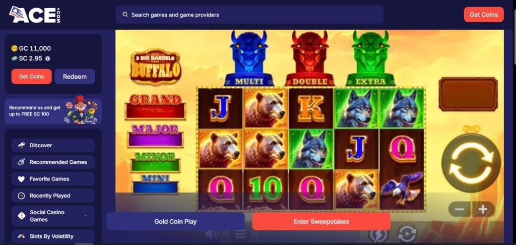 3 Big Barrels Buffalo slot at ACE Social Casino