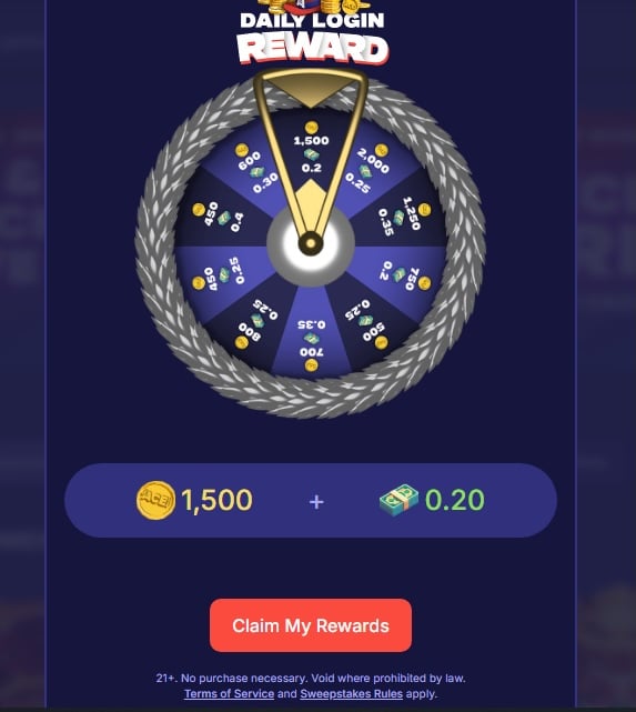 ACE Social Casino daily bonus wheel