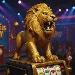 The Price Is Right Stage Background and BetMGM Lion Atop Slot Machine
