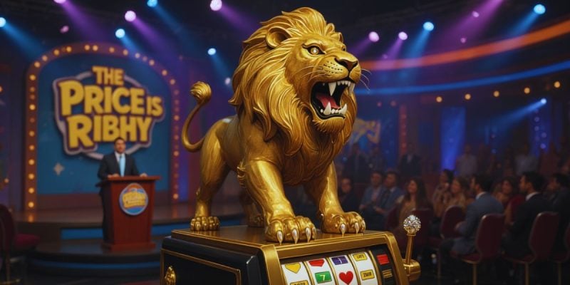 The Price Is Right Stage Background and BetMGM Lion Atop Slot Machine