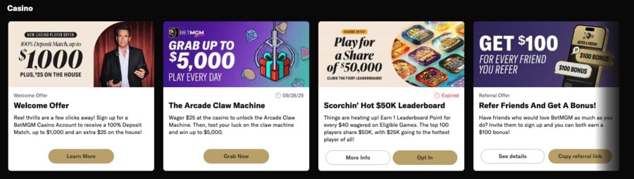 BetMGM rotating promos for casino