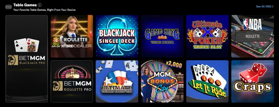 BetMGM table games