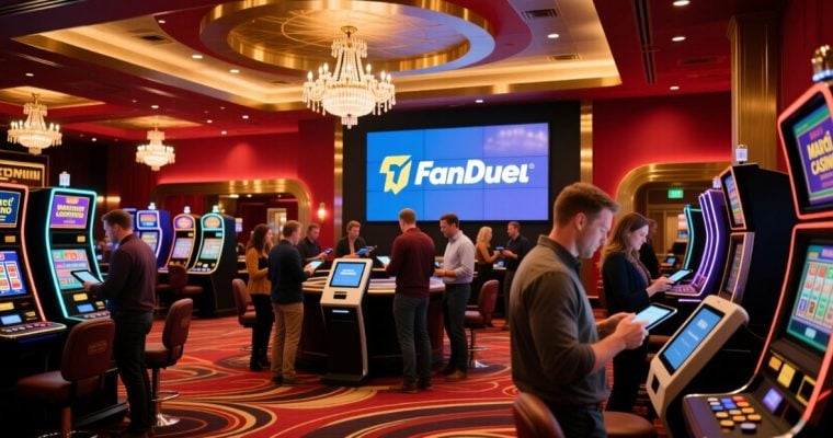 Busy Casino Interior With Prominent FanDuel Sign