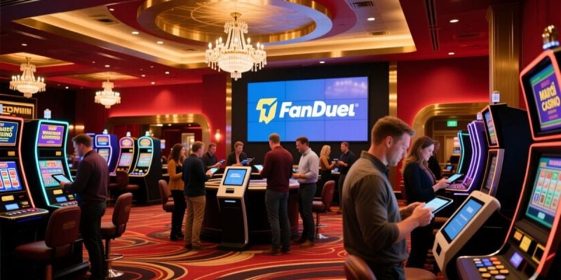 Busy Casino Interior With Prominent FanDuel Sign