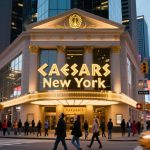 People Walk Buy Lit Caesars New York Casino In Times Square