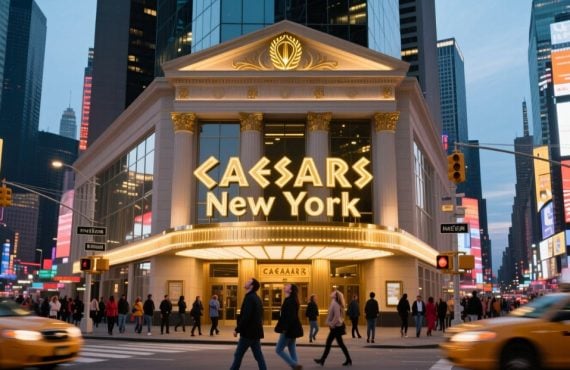People Walk Buy Lit Caesars New York Casino In Times Square