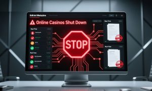 "Online Casinos Shut Down" and Red Stop Sign Displayed on Computer Screen