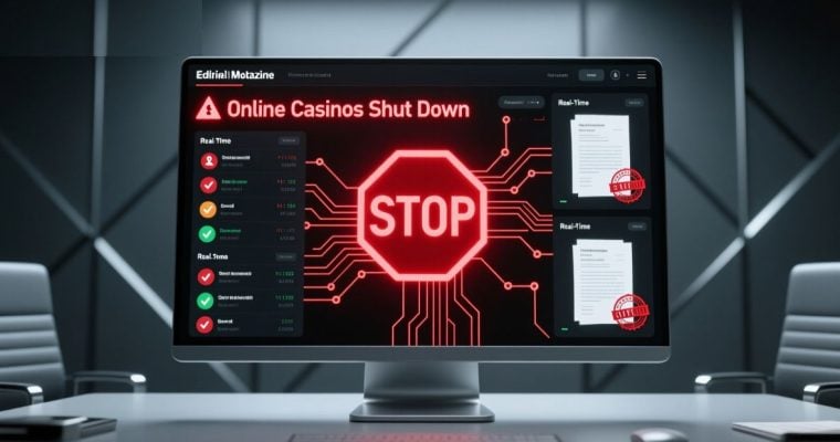 "Online Casinos Shut Down" and Red Stop Sign Displayed on Computer Screen