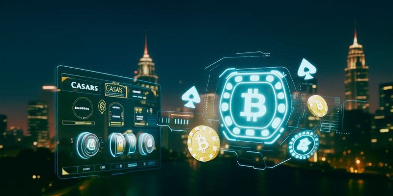 Nighttime Cityscape Background and Digital Screens and Coins Forefront