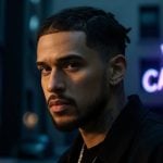 Drake-Like Figure With Stern Expression Stands Outside of a VIP Casino
