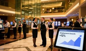 Shiny New Pennsylvania Casino Lobby with Happy Employees Inside