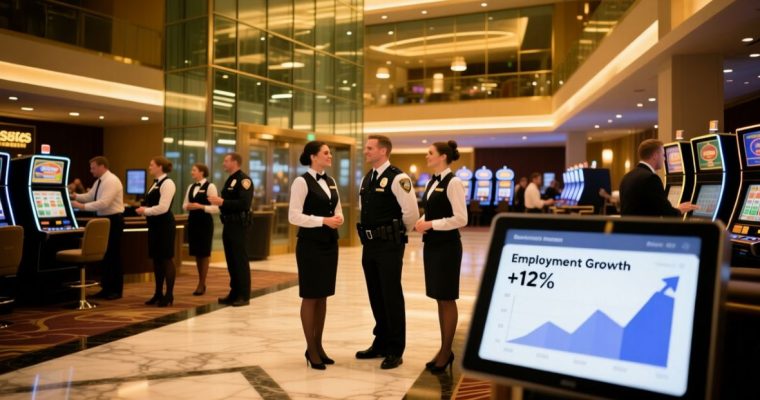 Shiny New Pennsylvania Casino Lobby with Happy Employees Inside