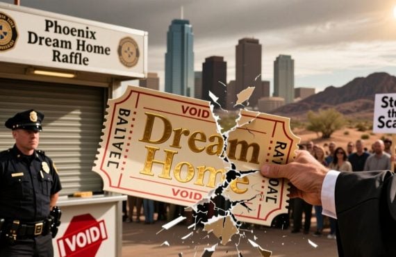 AZ Cityscape background with Dream Home Raffle Ticket Foreground