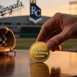 Baseball Field Backdrop with Man Holding Gold Coin Next to Baseball Glove
