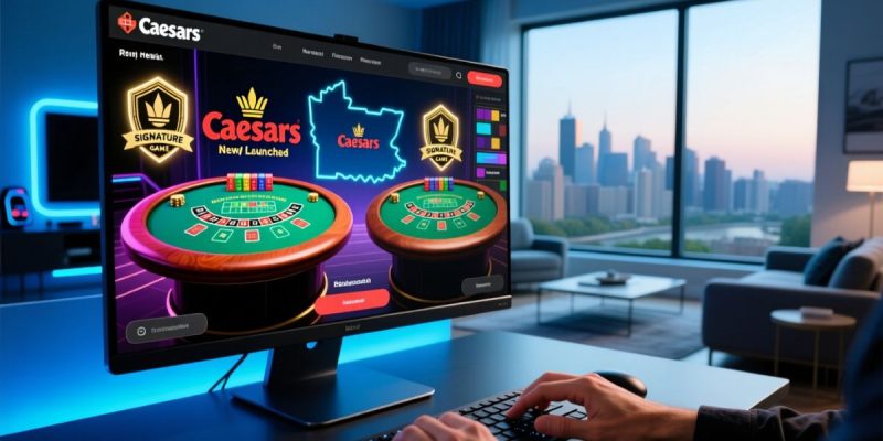 Pennsylvania Cityscape Background with Desktop Displaying Online Blackjack Game