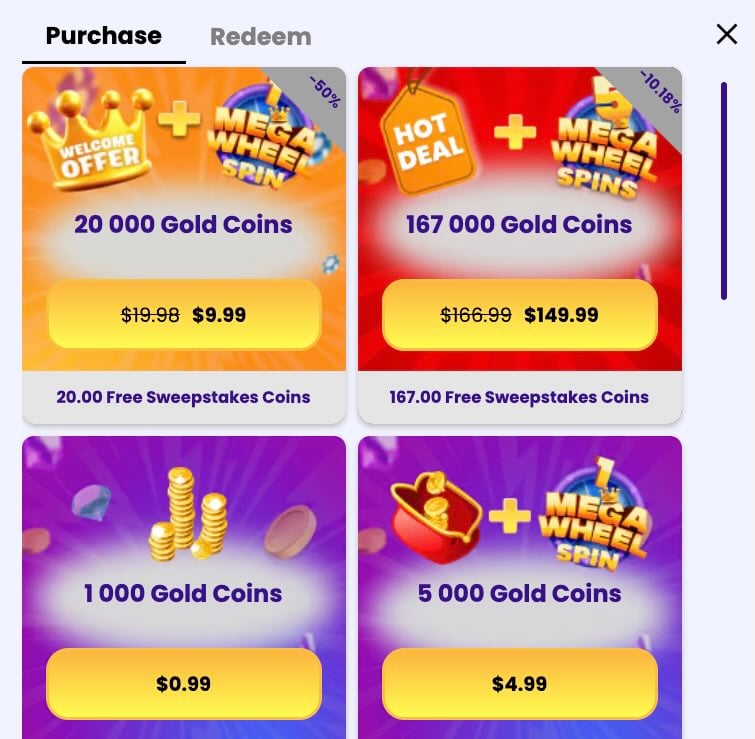 Mega Frenzy coin purchases