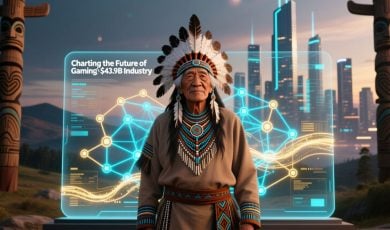 Cityscape and Digital Screen Background with Indian Man Standing in Front