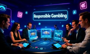 Responsible Gambling Neon Sign Sits Above Players Sitting At EGT