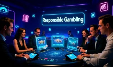 Responsible Gambling Neon Sign Sits Above Players Sitting At EGT