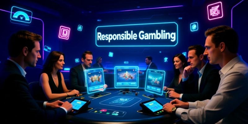 Responsible Gambling Neon Sign Sits Above Players Sitting At EGT