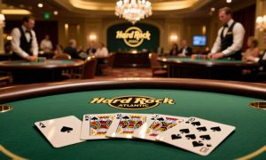Hard Rock Casino Poker Table Displays Royal Flush Cards