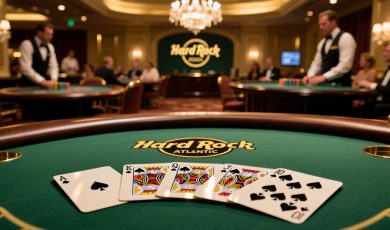 Hard Rock Casino Poker Table Displays Royal Flush Cards