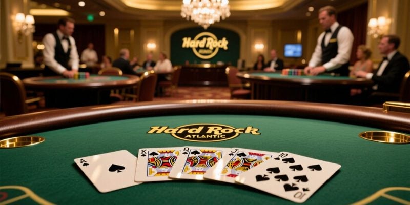 Hard Rock Casino Poker Table Displays Royal Flush Cards