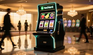 NetEnt Slot Machine Game Sits Center Of Casino Floor As Guests Walk Nearby