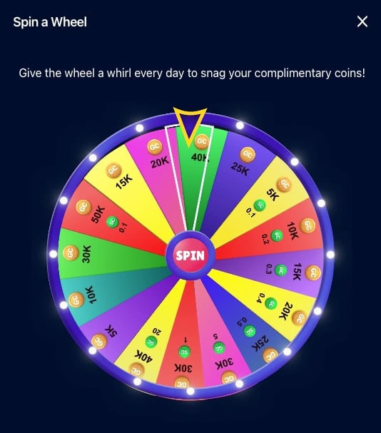 SpeedSweeps daily bonus wheel