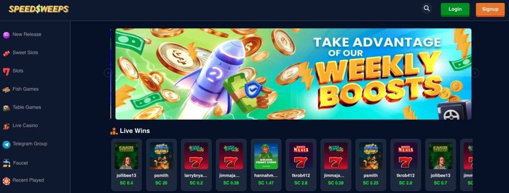 SpeedSweeps Casino home screen