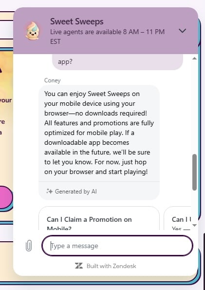 Sweet Sweeps Chatbot