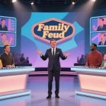 Family Feud Game Show Stage with Las Vegas Signs Above