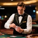 Dealer In Uniform At Casino Shuffles a Deck of Playing Cards