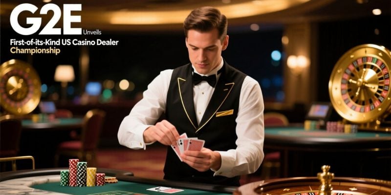 Dealer In Uniform At Casino Shuffles a Deck of Playing Cards