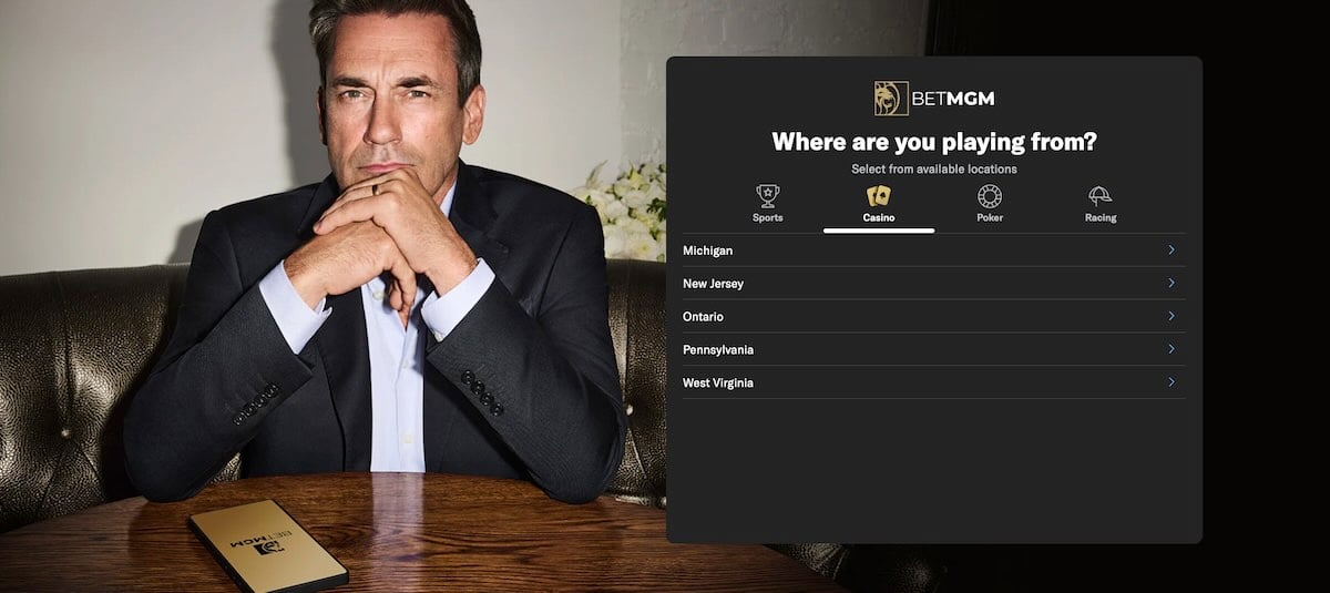 BetMGM Casino sign-up screen with Jon Hamm