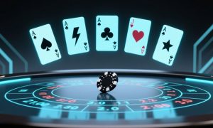 Electronic Casino Game Table with 5 Playing Cards Above