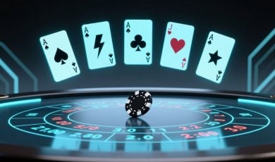 Electronic Casino Game Table with 5 Playing Cards Above