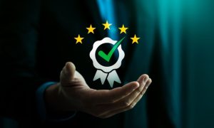 Man's Open Hands Hold Illustration of Certificate Awarded