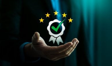 Man's Open Hands Hold Illustration of Certificate Awarded