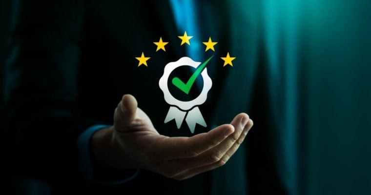 Man's Open Hands Hold Illustration of Certificate Awarded
