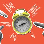 Buzzing Yellow Alarmclock with Three Hands Pointing